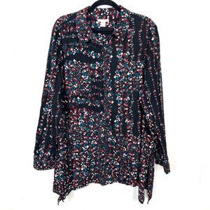 Westbound Woman Black‎ Red Blue Floral Button Down Shirt 2X